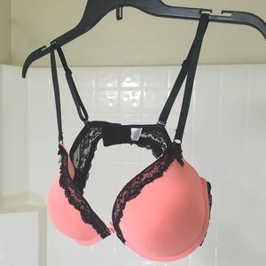 Gorgeous Coral and Black Lace Bra
